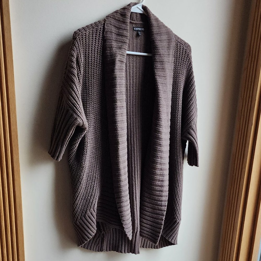 Express Light Brown Chunky Knit Open Cardigan Size Small